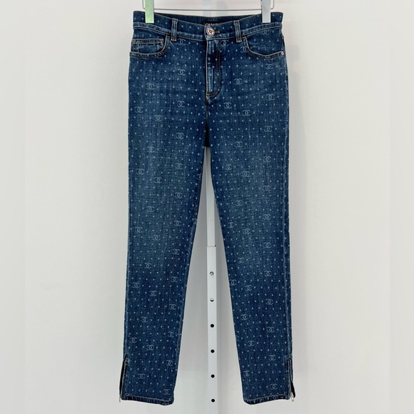 CHANEL 23 CC POLKA DOT DARK BLUE ECRU & WHITE SLIM JEAN SIZE FR 38 / US 6 - Picture 5 of 17